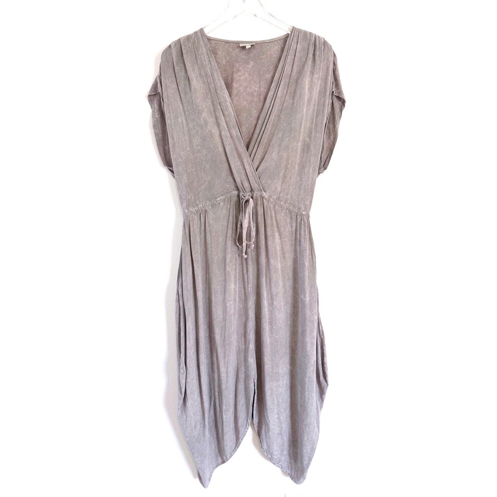 Anthropologie The Odells | Grey Space Dye V-Neck Short Sleeve Maxi Dress
